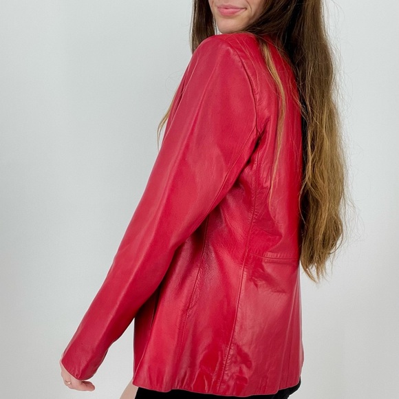 hot chili pepper red vtg leather jacket button up size 6 - Picture 5 of 11